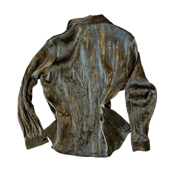 Vintage Notations Gold/Olive button-up blouse women's size large - Picture 2 of 5